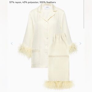 Sleeper Jacquard Pajama Set with Feathers in White - Medium Top/Small Pants